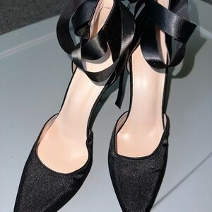 SHEIN Black Satin Heels with Ribbon Tie